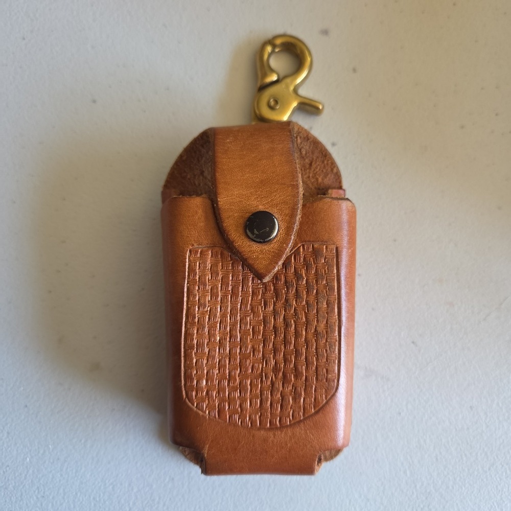 Pocket Knife Leather Belt Loop Sheath Weave Pattern Keychain